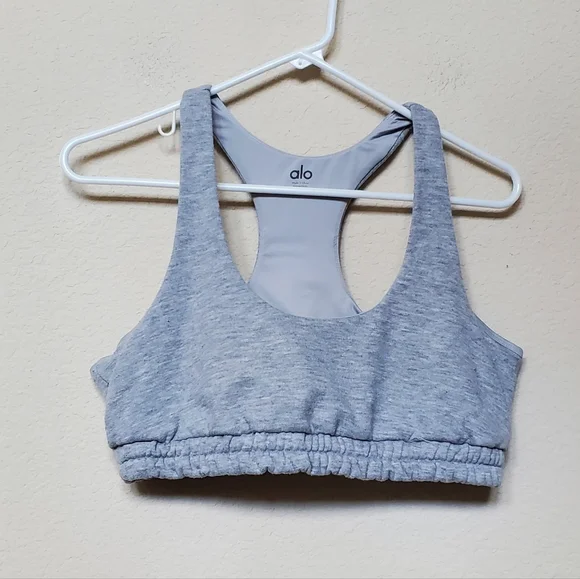 ALO Yoga Heather Gray Scoop Neck Sweatshirt Bra. Size Large - Picture 1 of 6
